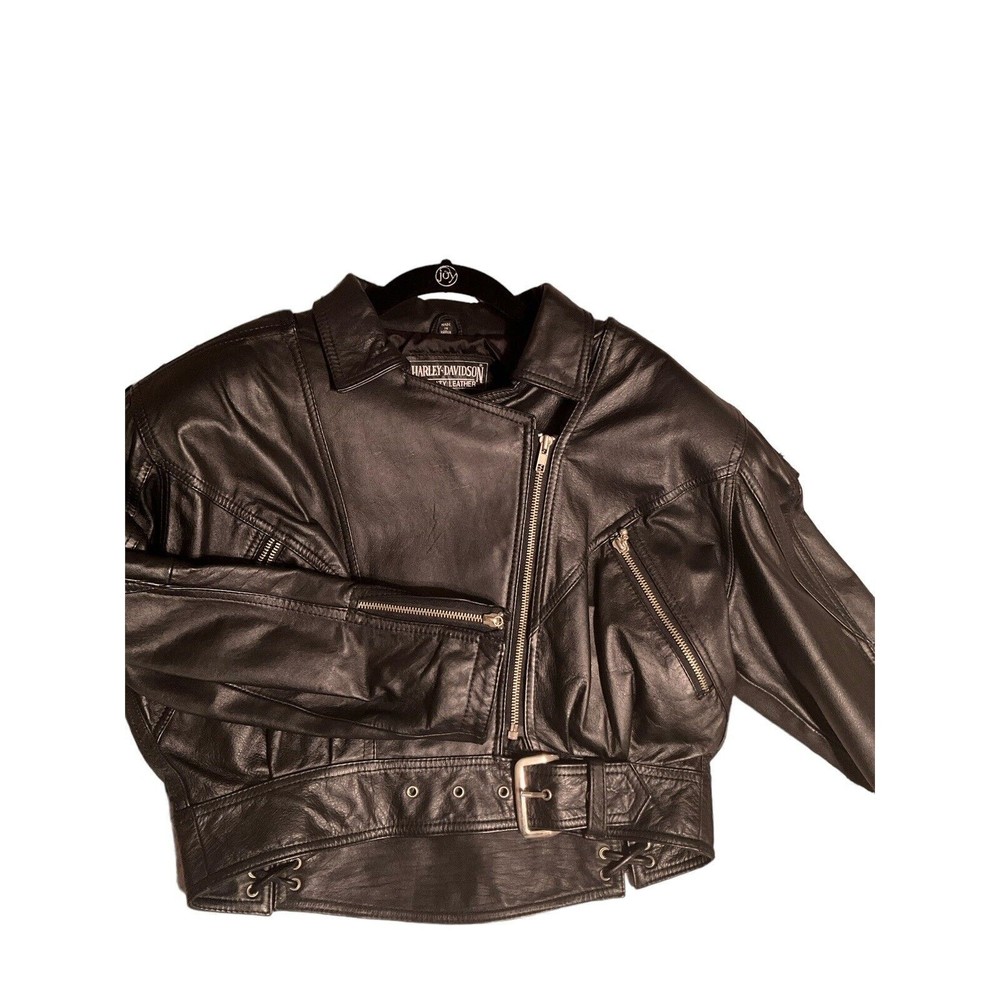 Vintage Harley Davidson Women's Leather‎ Jacket Riding Size 36 Black Belted
